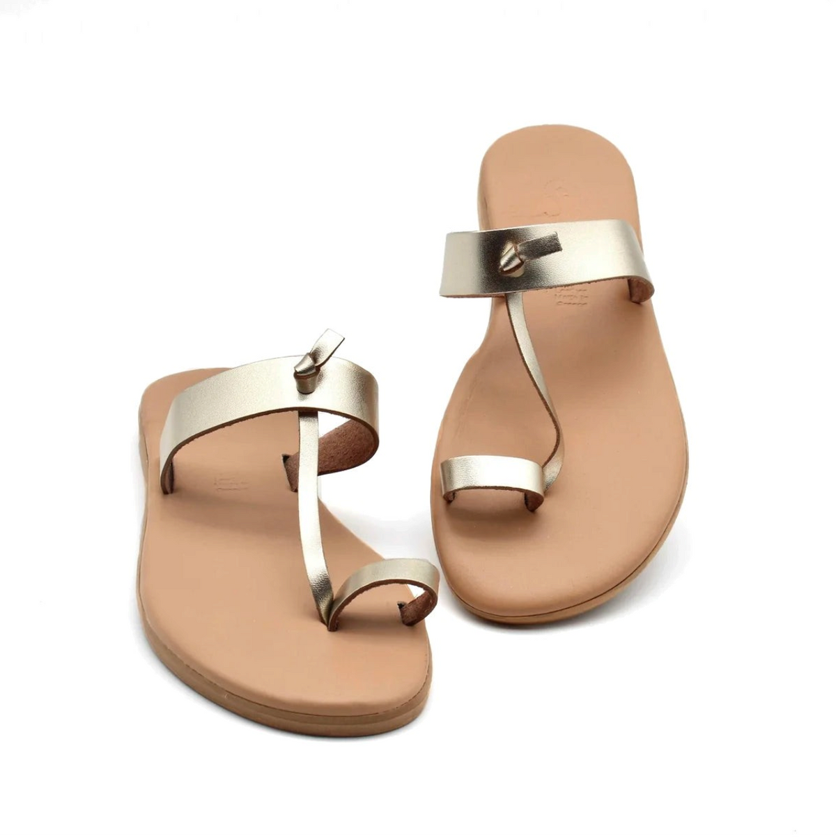 Theluto Heloïse handmade gold leather toe-ring sandals with a minimalist design, crafted in Greece.