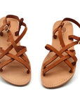Theluto Valentine brown leather slip-on sandals with crisscross straps and adjustable ankle buckle
