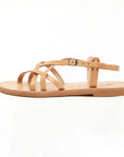 Theluto Valentine tan leather flat sandals with strappy design and adjustable buckle side view